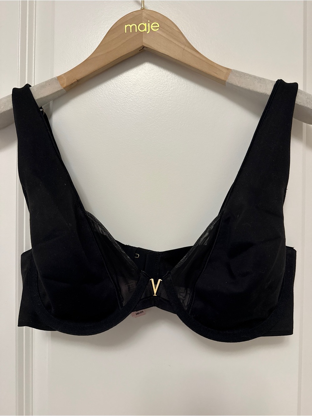 Maje Black Underwire Balconette Bra with Gold Accent